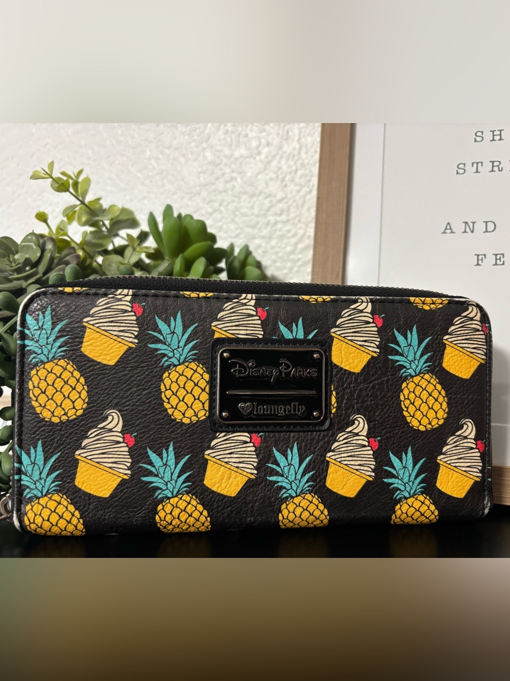Disney Parks Loungefly Pineapple & Dole Whip Zip Wallet - Black